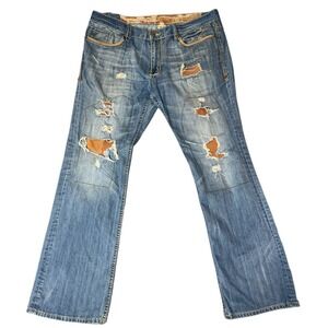 Antik Denim Men's Jeans Western Destructed Straight Cut Blue Y2K BOHO Size 38x32